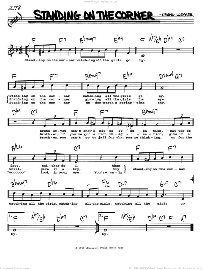 Standing On The Corner sheet music for voice and other instruments  by The Four Lads and Frank Loesser, intermediate skill level