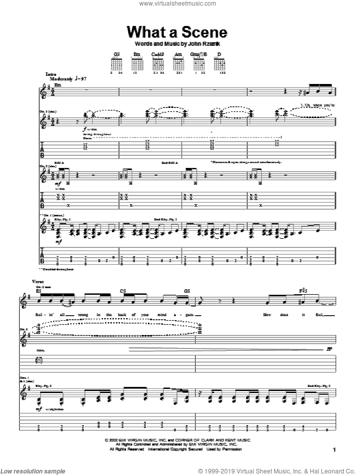 What A Scene sheet music for guitar (tablature) by Goo Goo Dolls and John Rzeznik, intermediate skill level