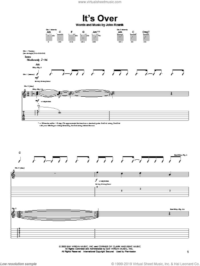 It's Over sheet music for guitar (tablature) by Goo Goo Dolls and John Rzeznik, intermediate skill level
