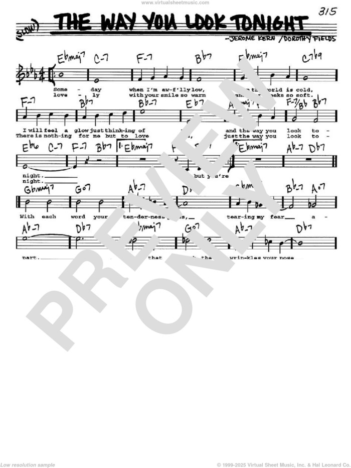 The Way You Look Tonight sheet music for voice and other instruments  by Jerome Kern and Dorothy Fields, wedding score, intermediate skill level