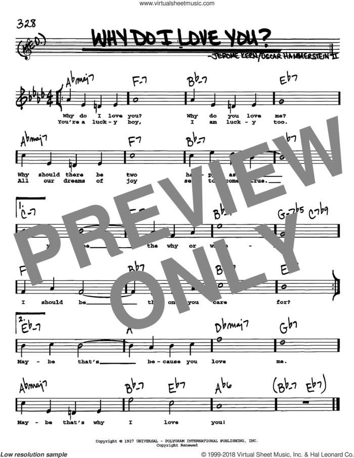 Why Do I Love You? sheet music for voice and other instruments  by Jerome Kern and Oscar II Hammerstein, intermediate skill level