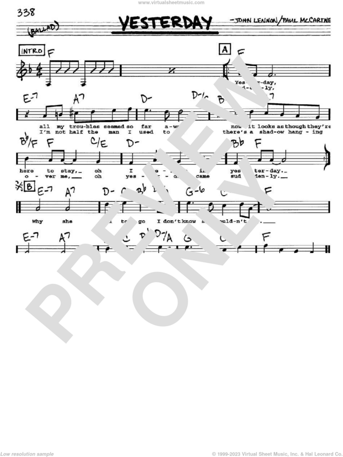 Yesterday sheet music for voice and other instruments  by The Beatles, John Lennon and Paul McCartney, intermediate skill level