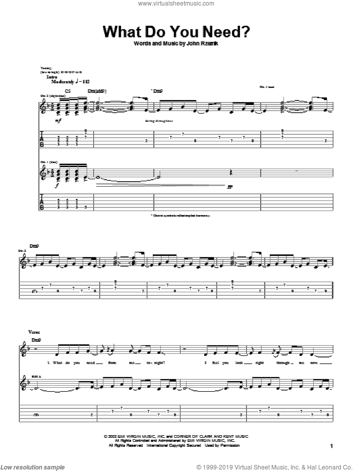 What Do You Need? sheet music for guitar (tablature) by Goo Goo Dolls and John Rzeznik, intermediate skill level