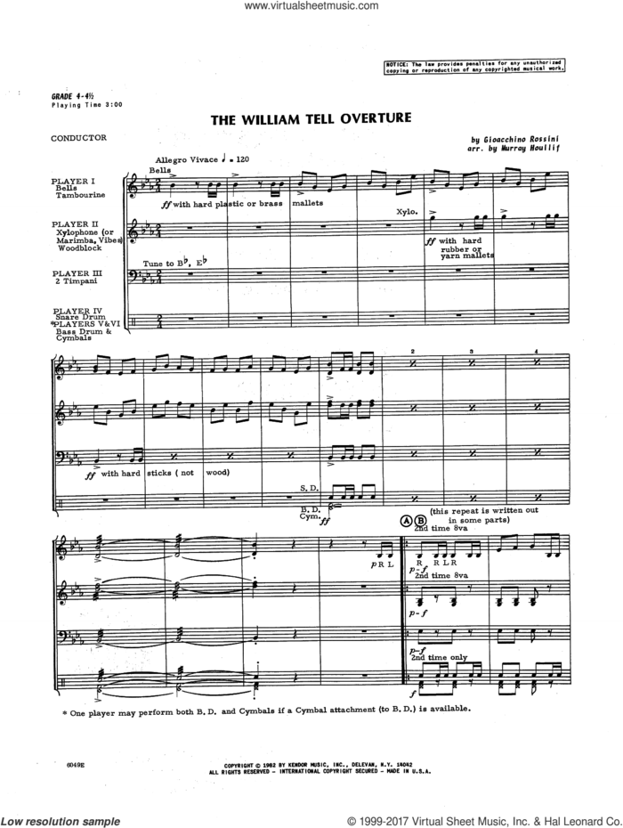 The William Tell Overture (COMPLETE) sheet music for percussions by Houllif and Gioacchino Rossini, classical score, intermediate skill level
