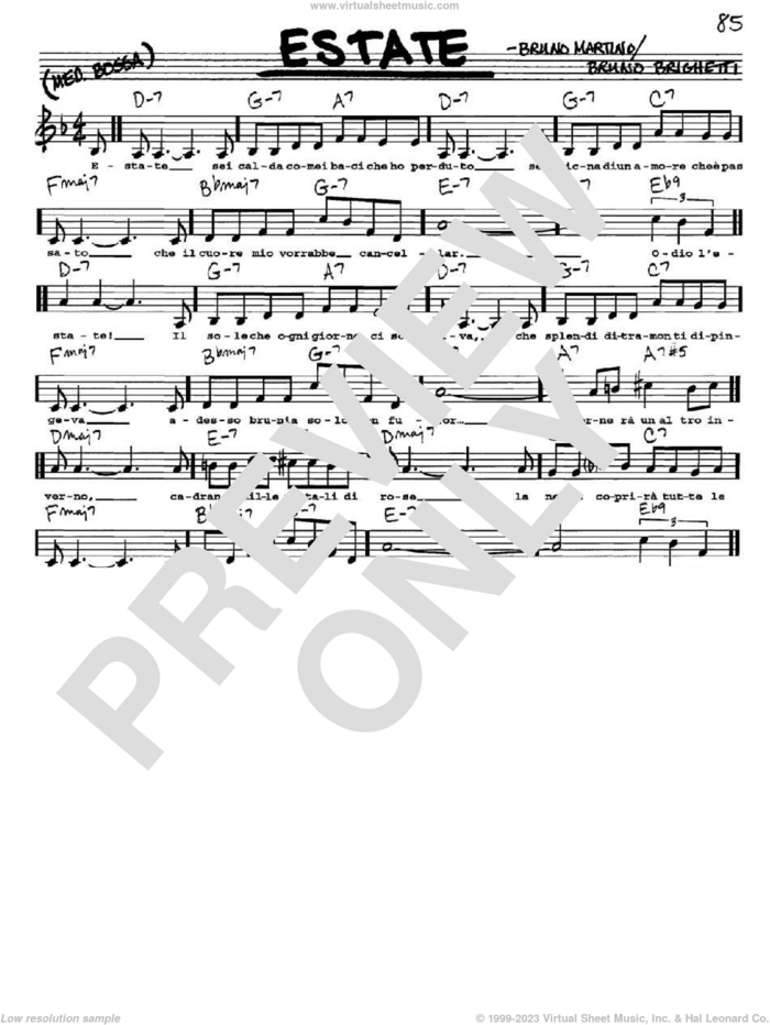 Estate sheet music for voice and other instruments  by Bruno Martino and Bruno Brighetti, intermediate skill level