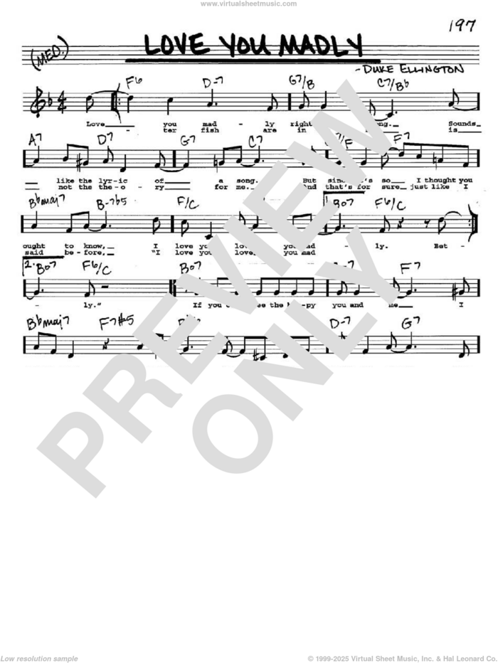 Love You Madly sheet music for voice and other instruments  by Duke Ellington, intermediate skill level