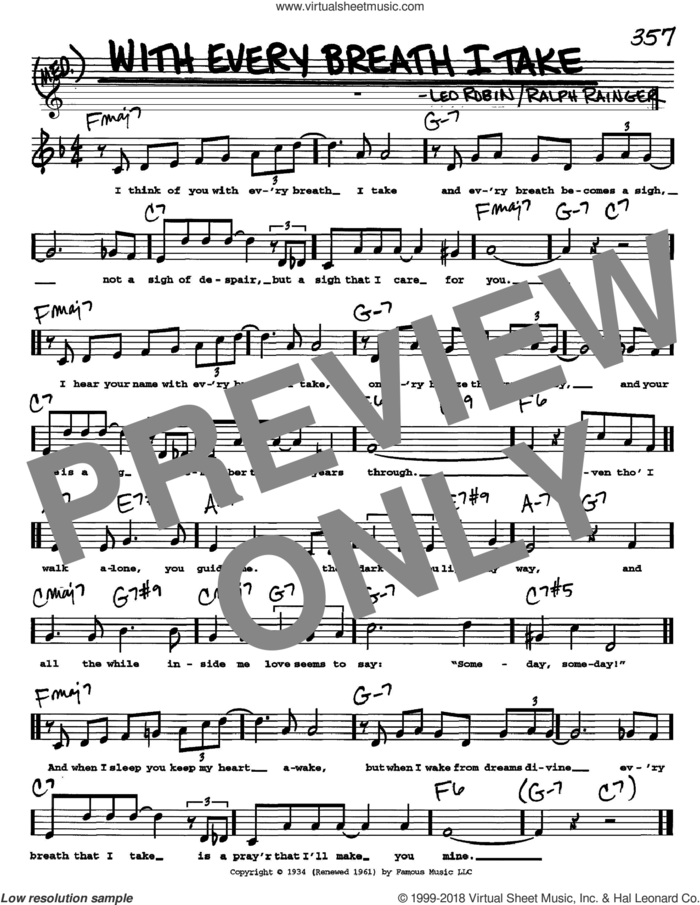 With Every Breath I Take sheet music for voice and other instruments  by Leo Robin and Ralph Rainger, intermediate skill level