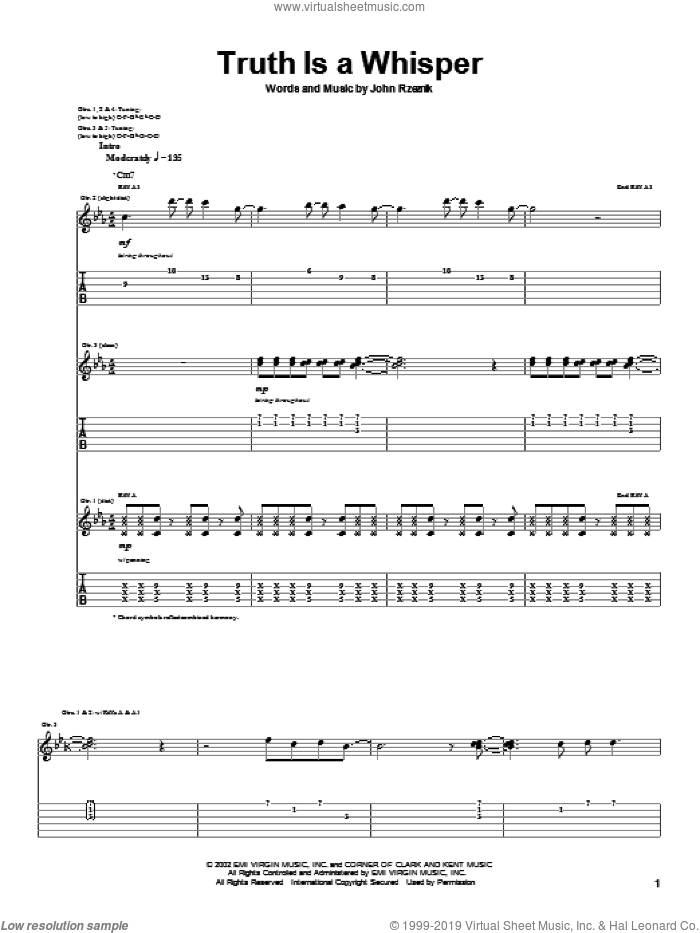 Truth Is A Whisper sheet music for guitar (tablature) by Goo Goo Dolls and John Rzeznik, intermediate skill level