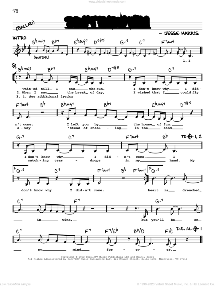 Don't Know Why sheet music for voice and other instruments  by Norah Jones and Jesse Harris, intermediate skill level