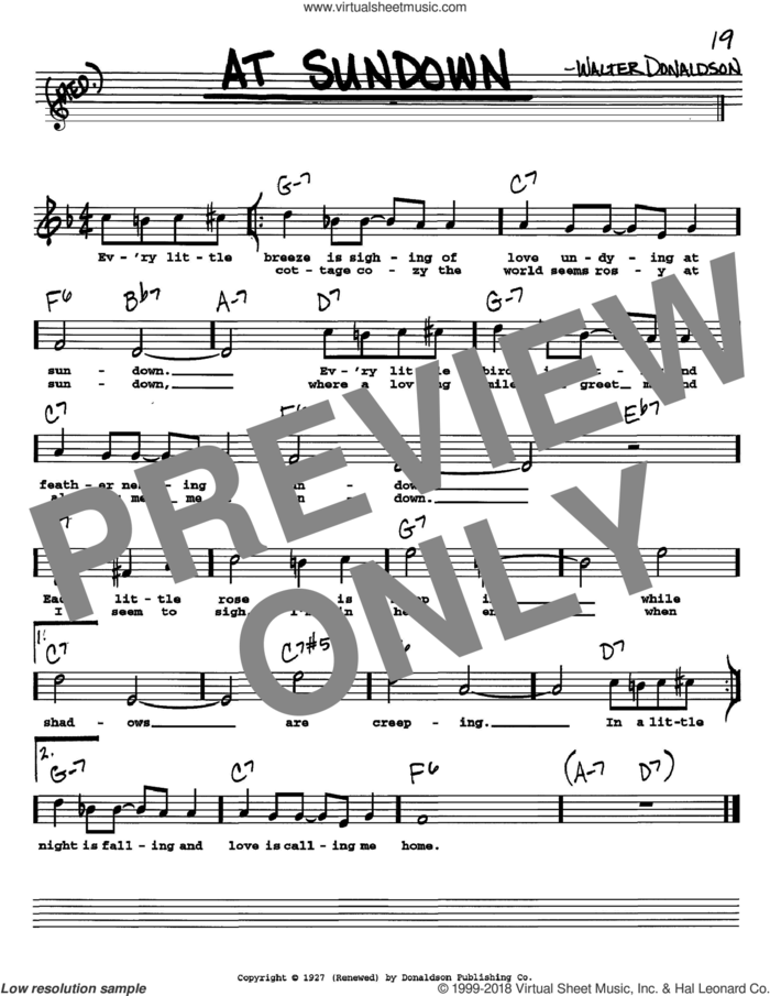 At Sundown sheet music for voice and other instruments  by Walter Donaldson, intermediate skill level