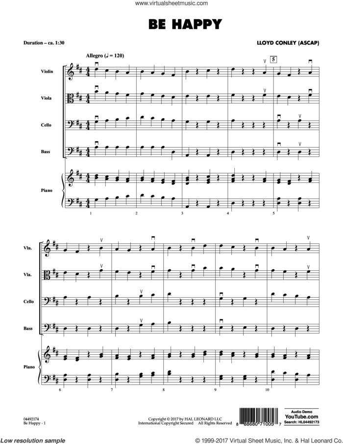 Be Happy (COMPLETE) sheet music for orchestra by Lloyd Conley, intermediate skill level