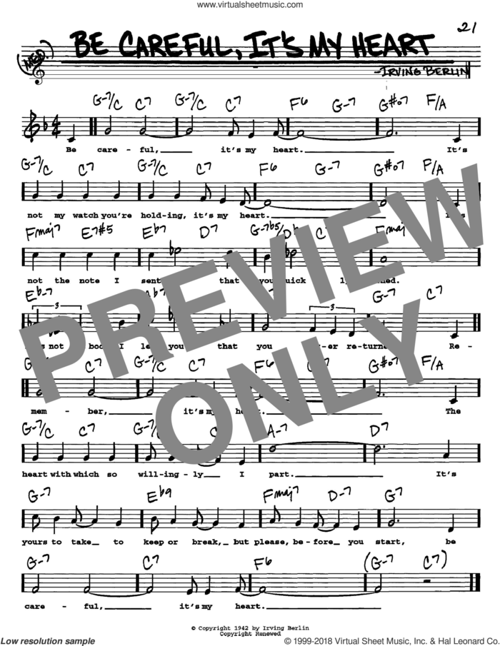 Be Careful, It's My Heart sheet music for voice and other instruments  by Irving Berlin, intermediate skill level