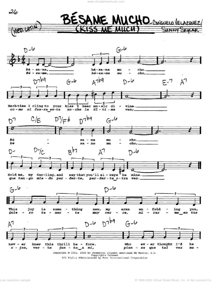 Besame Mucho (Kiss Me Much) sheet music for voice and other instruments  by Consuelo Velazquez and Sunny Skylar, intermediate skill level