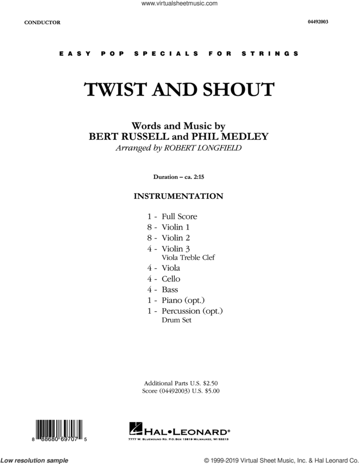 Twist and Shout (COMPLETE) sheet music for orchestra by The Beatles, Bert Russell, Phil Medley and Robert Longfield, intermediate skill level