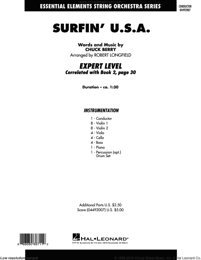 Surfin' U.S.A. (COMPLETE) sheet music for orchestra by The Beach Boys, Chuck Berry and Robert Longfield, intermediate skill level