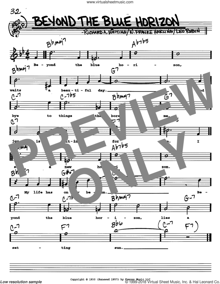 Beyond The Blue Horizon sheet music for voice and other instruments  by Lou Christie, Leo Robin, Richard A. Whiting and W. Franke Harling, intermediate skill level