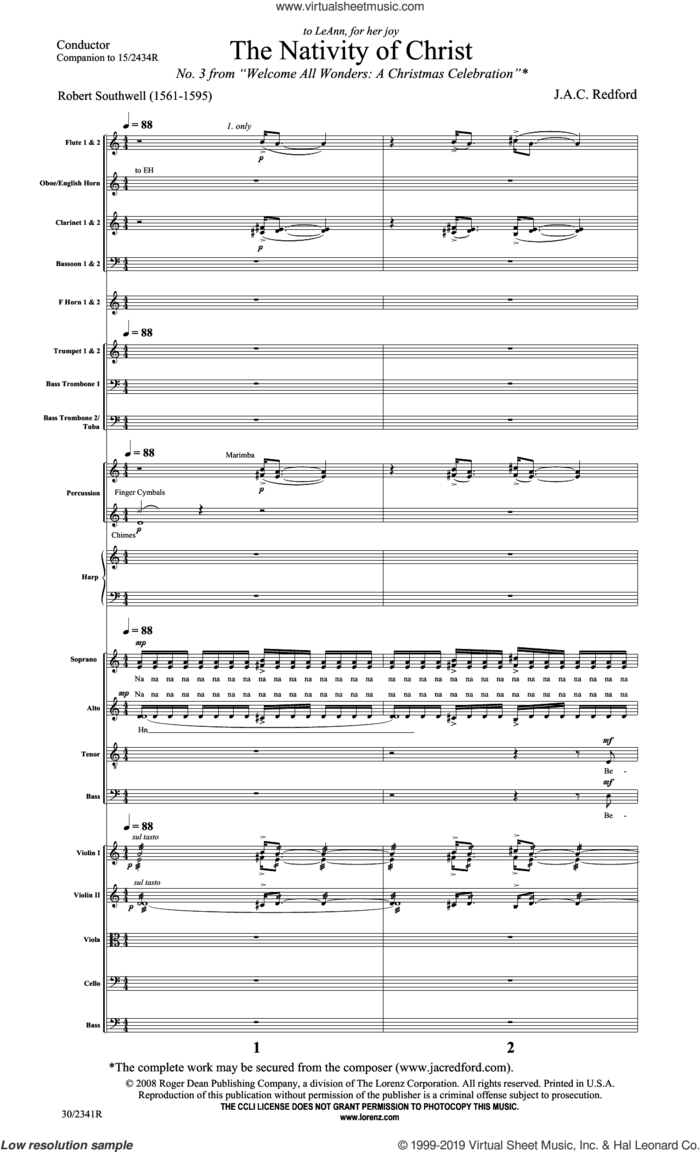 The Nativity of Christ (COMPLETE) sheet music for orchestra/band by Jac Redford and Robert Southwell, intermediate skill level