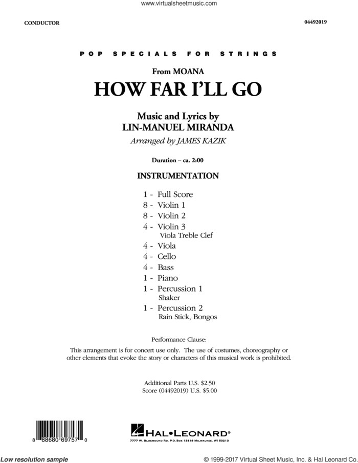 How Far I'll Go (from Moana) (COMPLETE) sheet music for orchestra by Lin-Manuel Miranda, Alessia Cara and James Kazik, intermediate skill level