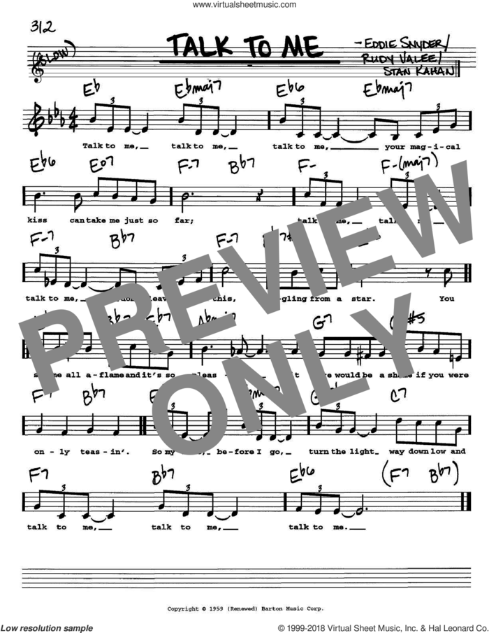 Talk To Me sheet music for voice and other instruments  by Eddie Snyder, Rudy Valee and Stan Kahan, intermediate skill level