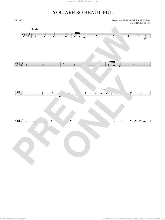 You Are So Beautiful sheet music for cello solo by Joe Cocker, Billy Preston and Bruce Fisher, intermediate skill level