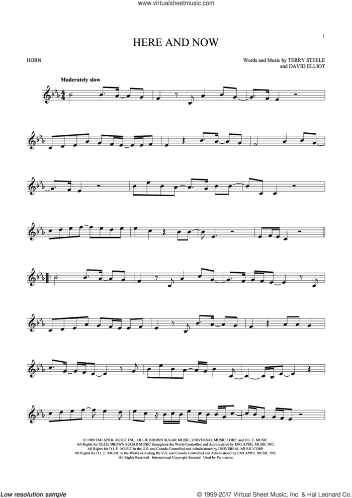 Here And Now sheet music for horn solo by Luther Vandross, David Elliot and Terry Steele, intermediate skill level