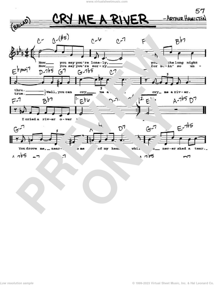 Cry Me A River sheet music for voice and other instruments  by Arthur Hamilton, intermediate skill level