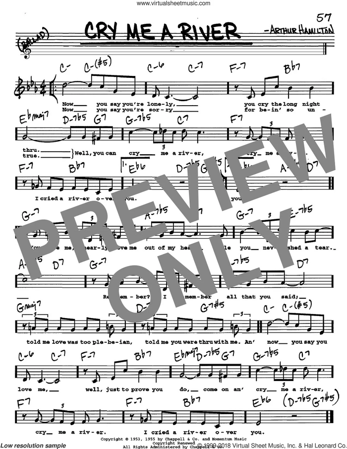 Cry Me A River sheet music for voice and other instruments  by Arthur Hamilton, intermediate skill level