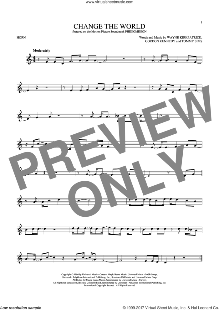 Change The World sheet music for horn solo by Eric Clapton, Gordon Kennedy and Tommy Sims, intermediate skill level