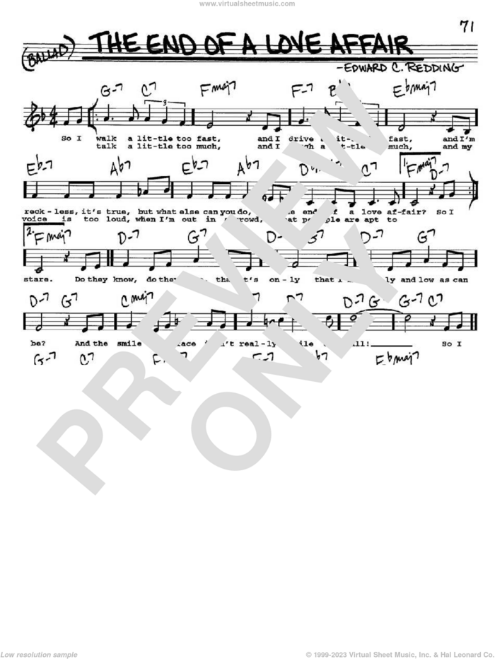 The End Of A Love Affair sheet music for voice and other instruments  by Frank Sinatra and Edward Redding, intermediate skill level
