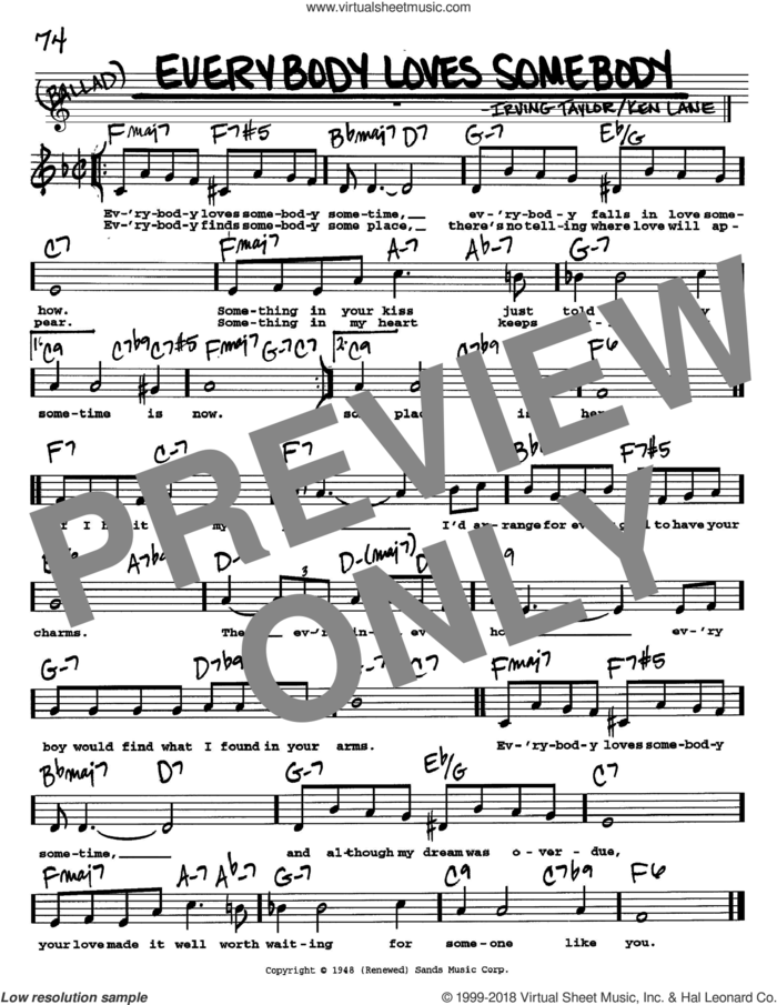 Everybody Loves Somebody sheet music for voice and other instruments  by Dean Martin, Irving Taylor and Ken Lane, intermediate skill level