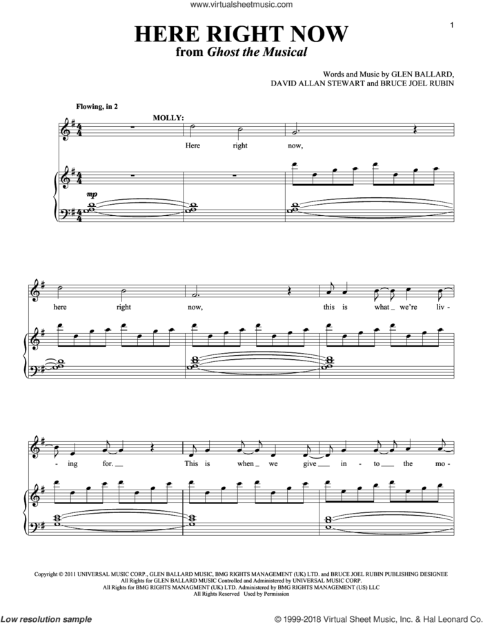 Here Right Now sheet music for two voices and piano by Glen Ballard, Richard Walters, Bruce Joel Rubin and David Allan Stewart, intermediate skill level