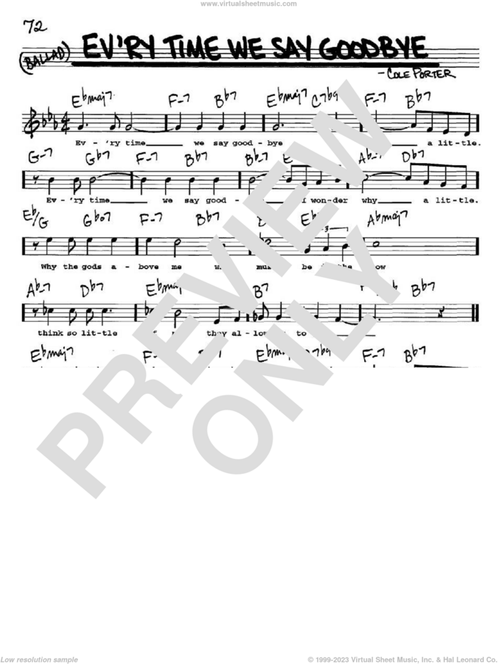 Ev'ry Time We Say Goodbye sheet music for voice and other instruments  by Cole Porter, intermediate skill level