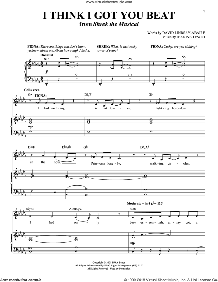 I Think I Got You Beat sheet music for two voices and piano by Jeanine Tesori, Richard Walters and David Lindsay-Abaire, intermediate skill level