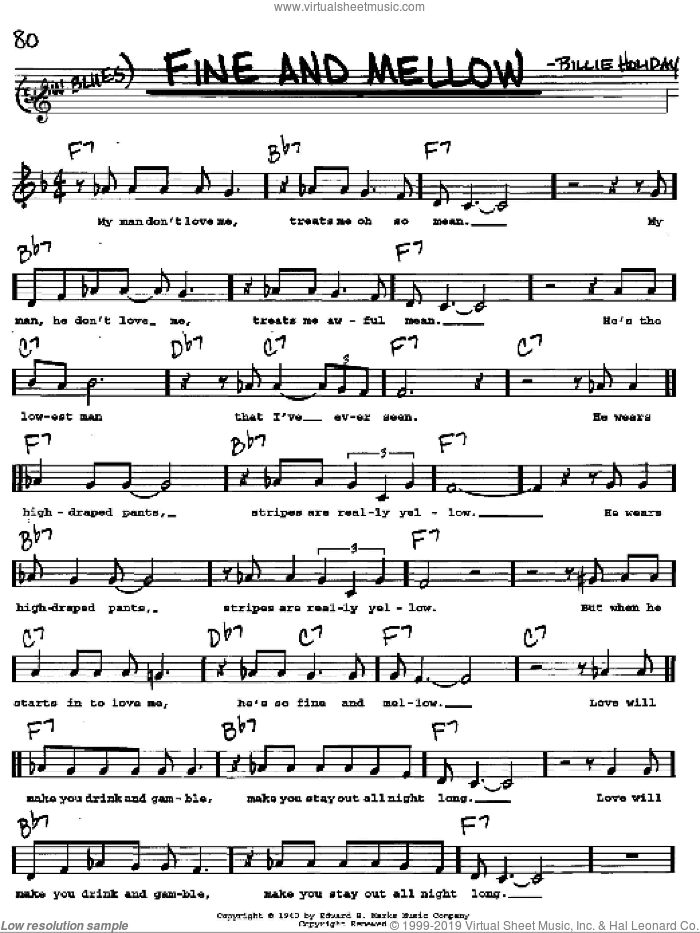Fine And Mellow sheet music for voice and other instruments  by Billie Holiday, intermediate skill level
