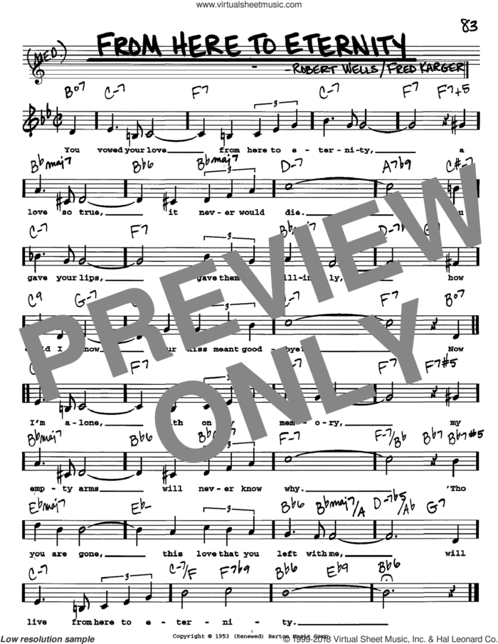 From Here To Eternity sheet music for voice and other instruments  by Frank Sinatra, Fred Karger and Robert Wells, intermediate skill level