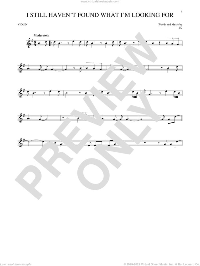 I Still Haven't Found What I'm Looking For sheet music for violin solo by U2, intermediate skill level