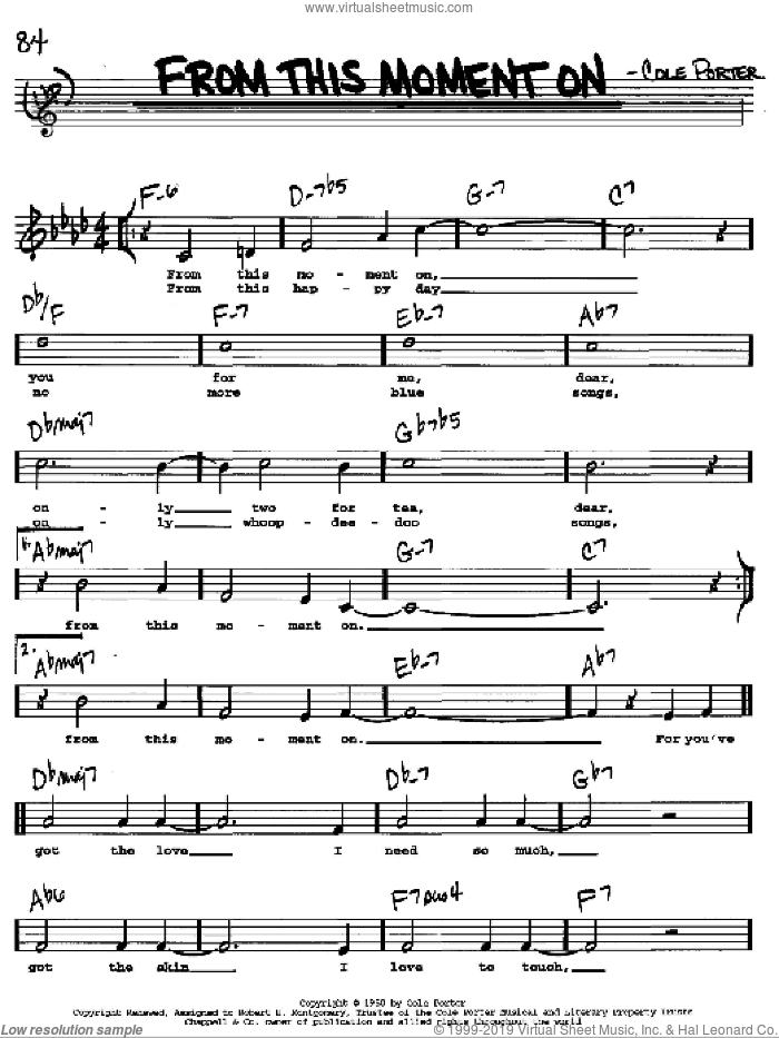 From This Moment On (from Kiss Me, Kate) sheet music for voice and other instruments  by Cole Porter, intermediate skill level