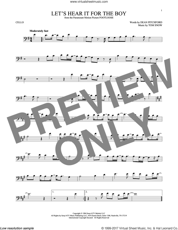 Let's Hear It For The Boy sheet music for cello solo by Deniece Williams, Dean Pitchford and Tom Snow, intermediate skill level