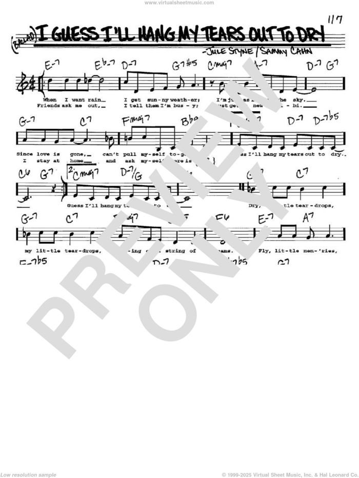 I Guess I'll Hang My Tears Out To Dry sheet music for voice and other instruments  by Dexter Gordon, Jule Styne and Sammy Cahn, intermediate skill level