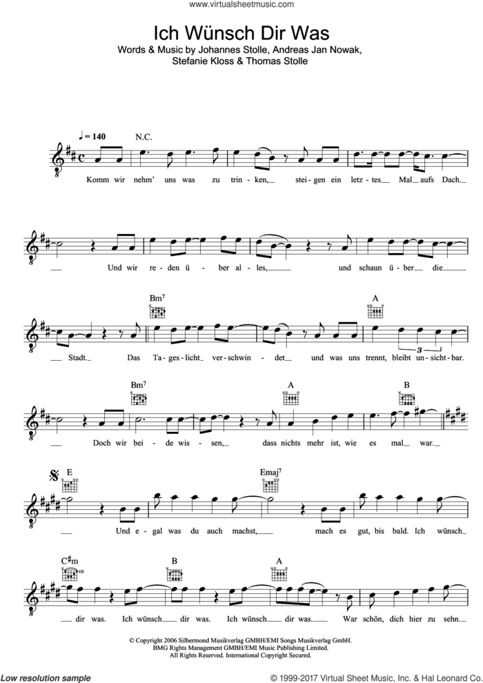 Ich Wunsch Dir Was sheet music for voice and other instruments (fake book) by Silbermond, Andreas Jan Nowak, Johannes Stolle, Stefanie Kloss and Thomas Stolle, intermediate skill level