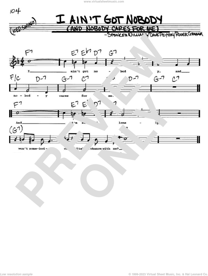 I Ain't Got Nobody (And Nobody Cares For Me) sheet music for voice and other instruments  by Bessie Smith, Dave Peyton, Roger Graham and Spencer Williams, intermediate skill level