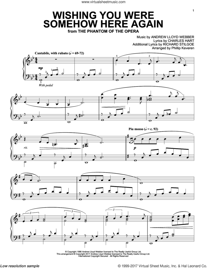 Wishing You Were Somehow Here Again (from The Phantom Of The Opera) (arr. Phillip Keveren) sheet music for piano solo by Andrew Lloyd Webber, Phillip Keveren, Charles Hart and Richard Stilgoe, intermediate skill level