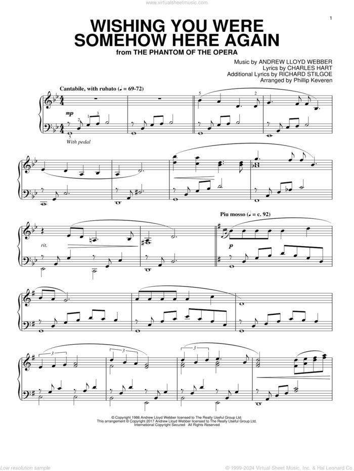 Wishing You Were Somehow Here Again (from The Phantom Of The Opera) (arr. Phillip Keveren) sheet music for piano solo by Andrew Lloyd Webber, Phillip Keveren, Charles Hart and Richard Stilgoe, intermediate skill level