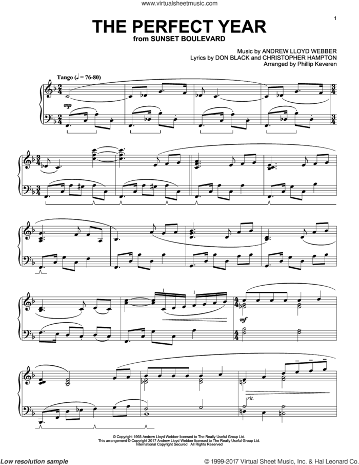 The Perfect Year (arr. Phillip Keveren) sheet music for piano solo by Andrew Lloyd Webber, Phillip Keveren, Christopher Hampton and Don Black, intermediate skill level