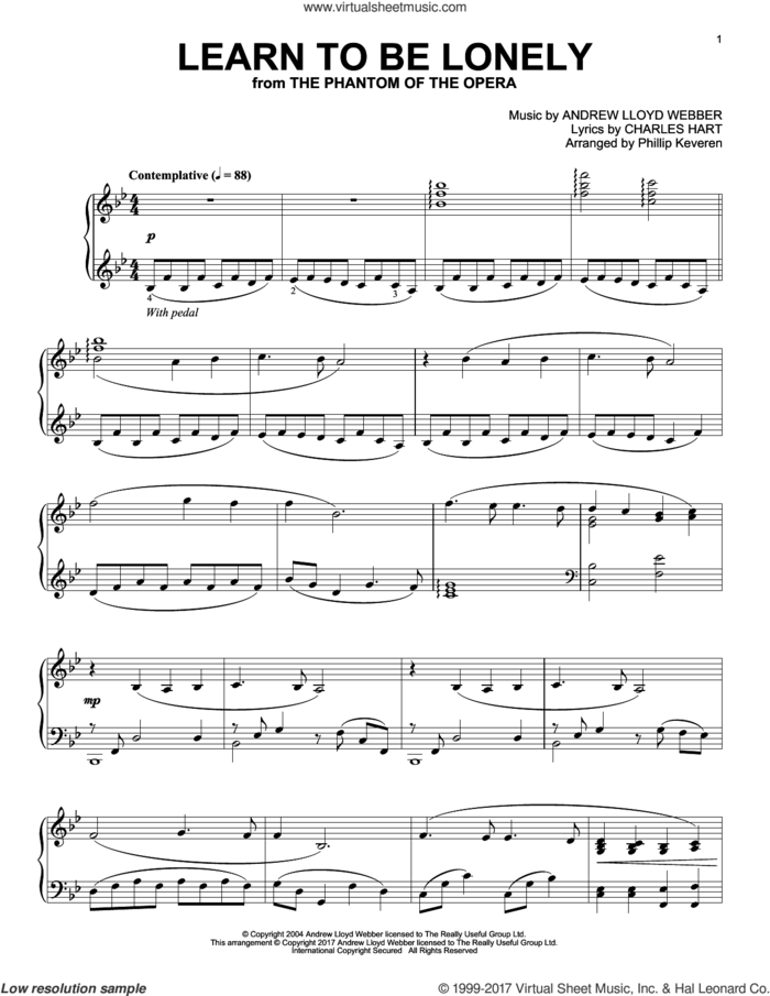 Learn To Be Lonely (arr. Phillip Keveren) sheet music for piano solo by Andrew Lloyd Webber, Phillip Keveren and Charles Hart, intermediate skill level