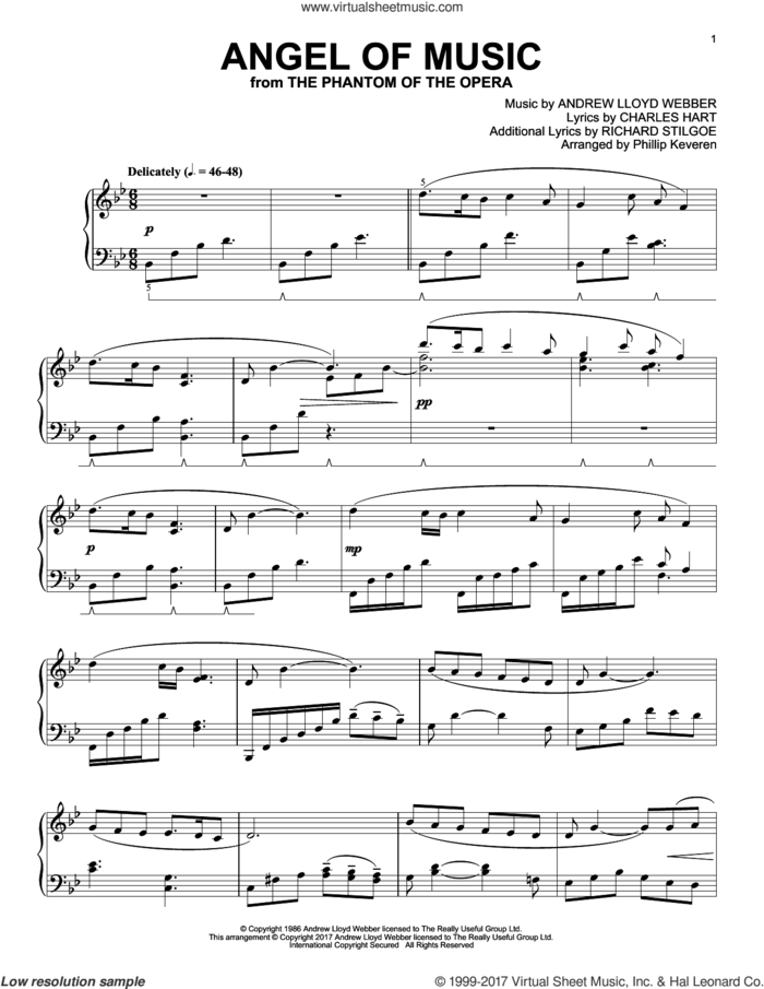 Angel Of Music (from The Phantom Of The Opera) (arr. Phillip Keveren) sheet music for piano solo by Andrew Lloyd Webber, Phillip Keveren, Charles Hart and Richard Stilgoe, intermediate skill level