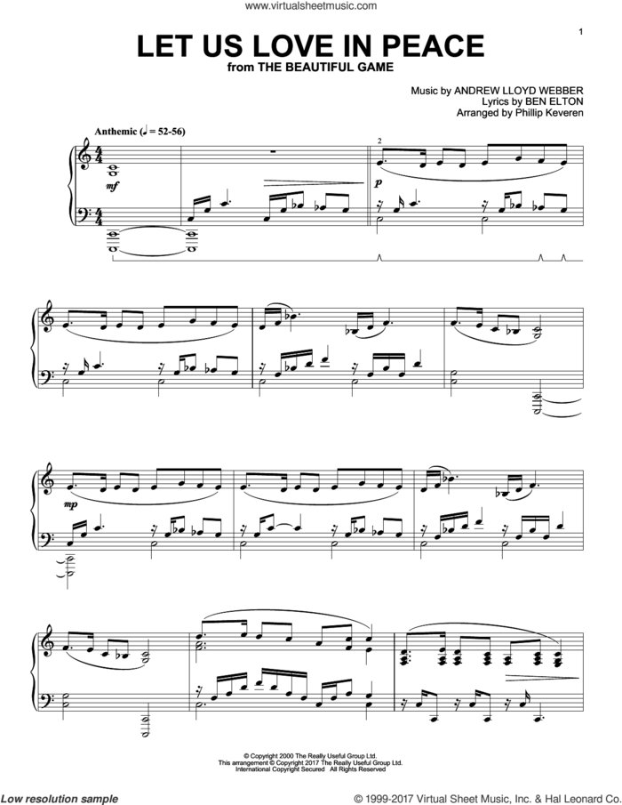 Let Us Love In Peace (arr. Phillip Keveren) sheet music for piano solo by Andrew Lloyd Webber, Phillip Keveren and Ben Elton, intermediate skill level
