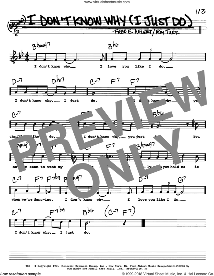 I Don't Know Why (I Just Do) sheet music for voice and other instruments  by Frank Sinatra, Dean Martin, Nat King Cole, Fred Ahlert and Roy Turk, intermediate skill level