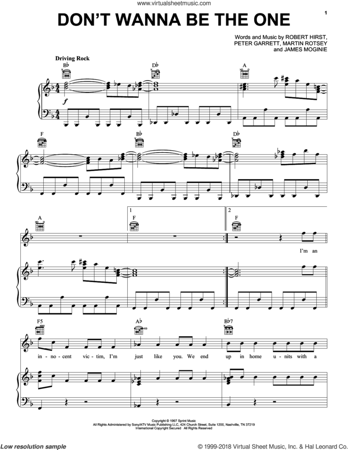 Don't Wanna Be The One sheet music for voice, piano or guitar by Midnight Oil, Jim Moginie, Martin Rotsey, Peter Garrett and Robert Hirst, intermediate skill level