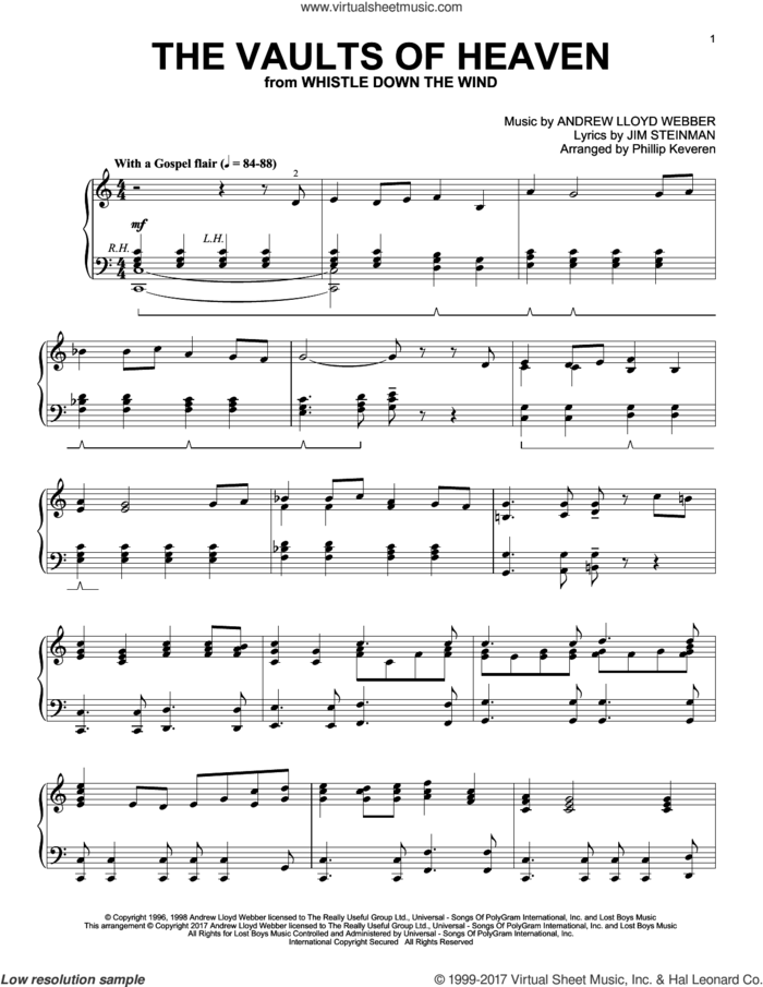 The Vaults Of Heaven (arr. Phillip Keveren) sheet music for piano solo by Andrew Lloyd Webber, Phillip Keveren and Jim Steinman, intermediate skill level